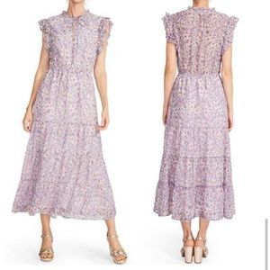 Floral Ruffle Sleeve Maxi Dress — Lavender Print